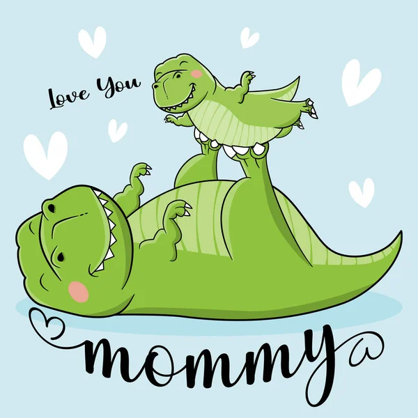 Kocham Cię Mamo Saurus Mama Saurus Mama Dziecko Dinozaur Shirt — Wektor stockowy