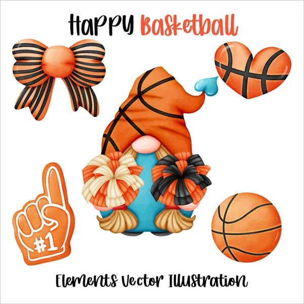 Gnome Basketball Sports Trophy Melement Element Watercolor Vector File Clipart — Διανυσματικό Αρχείο