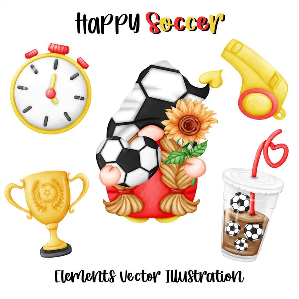 Gnome Coffee Soccer Ball Element Watercolor Vector File Clipart Καρτούν — Διανυσματικό Αρχείο