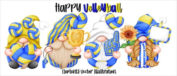 Gnomes Volleyball Heartball Whistle Trophy Sign Finger Nunber Sunflower Element – stockvektor