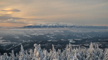 Beskid Sdecki, Polonya, Avrupa 'daki Radziejowa dağında gündoğumu