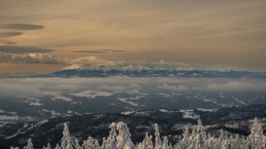 Beskid Sdecki, Polonya, Avrupa 'daki Radziejowa dağında gündoğumu