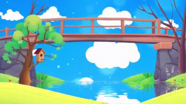 Rahat bir kuş eviyle Serene Nehri Manzarası