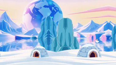 Buzlu gölün üzerindeki şehir igloyla çevrili.