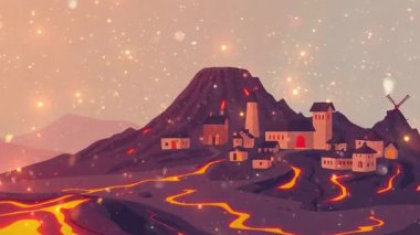 Ateşli Gökyüzü ile Dramatik Volkanik Tepeler Manzarası