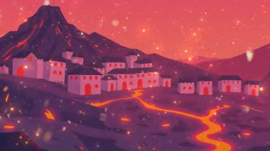 Volkan evleri ve dağdaki köy.