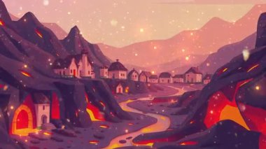 Kasaba ve nehir lav manzarası