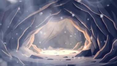 Buz Mağarası Donmuş Mağara İçi, Yatıştırıcı Işık, Kış Sahnesi, Buz Derinlikleri, Soğuk ve Gizemli