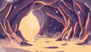 Çöl Mağarası Altın Girişi, Mağaraya akan güneş ışığı, Kış manzarası ama buz yok, mistik resim