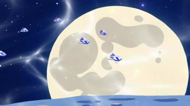 Geceleyin Ay yıldızlarla gökyüzünde, bir yıldız gemisiyle uçuyor.