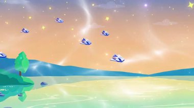 Yıldız gemisi Flyby yıldız gemisi sahnesi, gökyüzü manzarası, ufuk çizgisi, yıldızlar