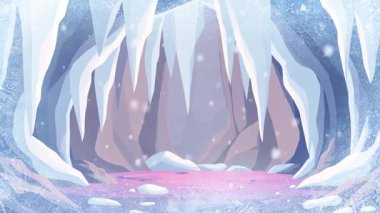 Mağarada açık pembe bir havuz, etrafta kayalar, gökyüzü ışığı manzarası.