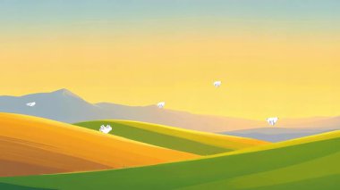Rolling Hills ve Sunny Skies Pastoral Güzelliğin Neşeli Animasyon Manzarası