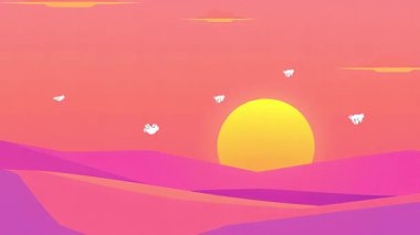 Gül Günbatımı Çöl Serabı Rolling Dunes 'un Rüya Gibi Animasyon Vista' sı