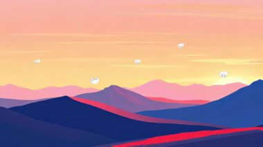 Çöl Günbatımı Panoraması Rolling Dunes 'un Cesur ve Güzel Animasyon Alanı