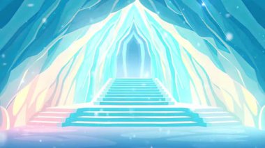 Büyük Buz Mağarası Girişi Bilinmeyene Açık Mavi Merdivenin Animasyon Sahnesi