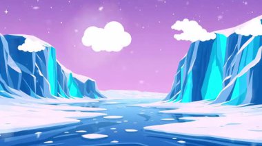 Buzlu Kuzey Kutup Nehri Kış karasularının hareketli bir manzarası