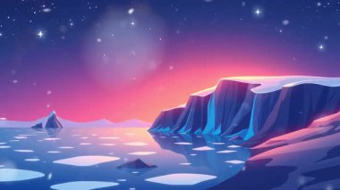 Buz Uçurumu Sahil Hattı Pembe ve Koyu Mavi Gökyüzü Altında Minimum Animasyon Alanı