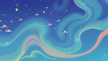 Yıldızlararası Rüya Gemileri Gece Gökleri 'nde, Gökyüzü Renk Paletine ve Uzayda Girdap' a Karşı Tuhaf Kucaklaşmalar