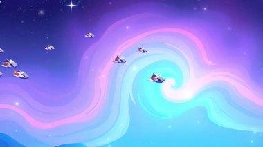 Uzay Galaksi Rüyası Pastel Girdabında Yolculuk Eden Bir Filo Galaksinin Gizemli, Kozmik ve Gökyüzünün Altında