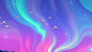 Göksel Aurora Yolculuğu Uzay Gemisi Evrende Gökyüzünün Üzerinde Gökyüzüne Karşı Seyir Ediyor.