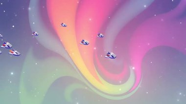 Göksel Uçuş Gemileri Kozmik Gökte, Yıldızlar Arası Rüya Dünyası 'nda Kuyrukluyıldızlar Gibi Seyir halinde.