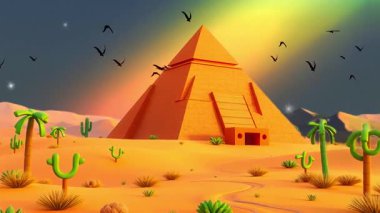 Serene Desert Vista ve Iconic Pyramid Lush Cacti Antik Mimari ve Parlak Gökyüzü Altındaki Doğal Güzelliğin Uyumlu Bir Harmanı