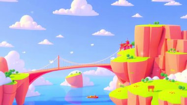 Çizgi film Adası Altın Köprüden Kaçış, Kırmızı Çatı Evleri ve Turkuaz Suları