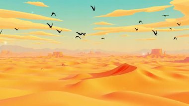 Görkemli kum tepeleriyle Sonsuz Çöl Ufkusu Uçsuz bucaksız, Geniş Gökyüzü Altındaki Uçsuz bucaksız Güzel Panoraması