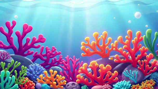 Cartoon Ocean Floor Sea scene with Corals and sea life
