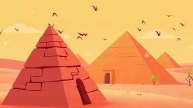 Geniş, Açık Gökyüzü Altındaki Çizimli Piramitler Antik Yapıların Biçimlendirilmiş Bir Tarzı ve Çöl Manzarası