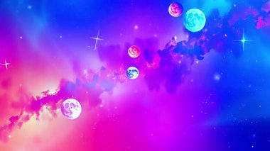 Kozmosta Renkli Gezegenlerin Çizgi Filmi Yıldız Manzarası Canlandırılmış Galaksileri