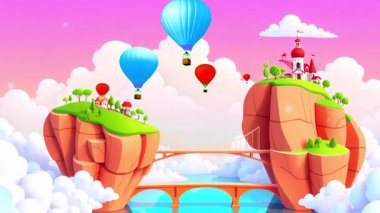 Cliffside Köprüsü 'ndeki Kale Balonlar ve Yüzen Adalar ile Çizgi Film Fantezisi