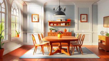 Ahşap Masa ve Sandalyeli İç Yemekler Zarif Odası, Güneş Işığı