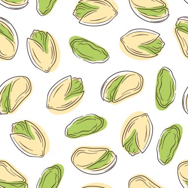 Pistachios sanat tarzında kusursuz bir desen. Kabuklu fıstık el çizimi vektör çizimi