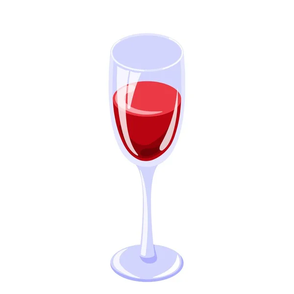 Glass Red Wine Cartoon Style Vector Illustration Isolated White Background — Stock Vector