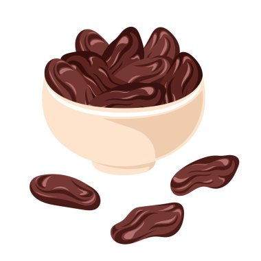 Çizgi film tarzında kurutulmuş hurma meyvesi. Vektör illüstrasyonu beyaz arkaplanda izole edildi.