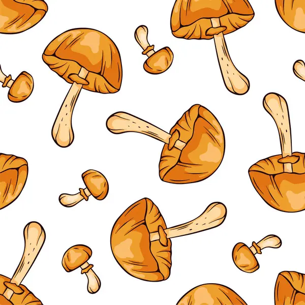 Autumn Skullcap Inedible Mushrooms Seamless Pattern Cartoon Line Art Style — Stock Vector