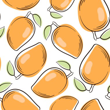 Mango çizgisi çizimi. El yapımı mango arka planı. Kusursuz desenli mango.