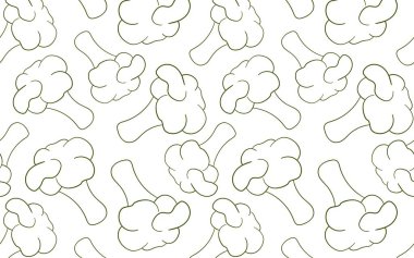 Brokoli, sanat tarzında kusursuz bir desen. Menü, paket, yiyecek deposu için elle çizilmiş tasarım. Beyaz arkaplanda vektör illüstrasyonu.