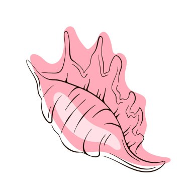 Sanat tarzında deniz kabuğunun silueti. Deniz ürünleri menüsü için yazlık deniz ürünleri logosu. Vektör illüstrasyonu beyaz arkaplanda izole edildi.