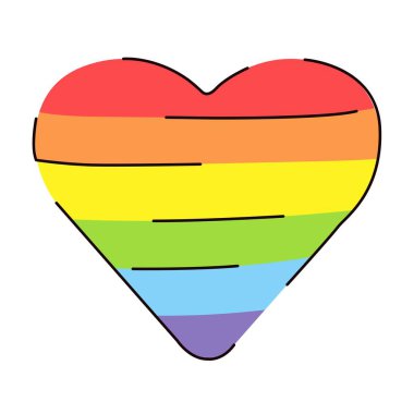 LGBT kalp çizgisi sanat tarzı. Gökkuşağı renginde gurur sembolü. Beyaz arkaplanda izole edilmiş vektör illüstrasyonu. Gey ve lezbiyen işareti.