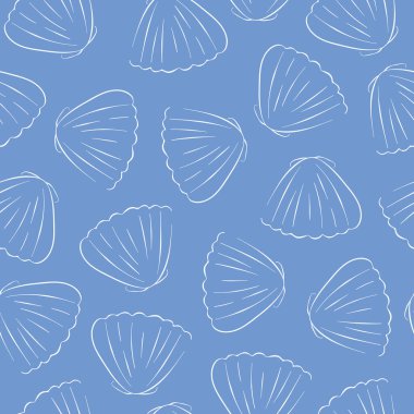 Çizgi sanatı tarzında mavi, pürüzsüz bir desen. Kumaş, tekstil baskısı, ambalaj kağıdı ve kapak için denizaltı tasarımı. Mavi arkaplanda vektör illüstrasyonu.