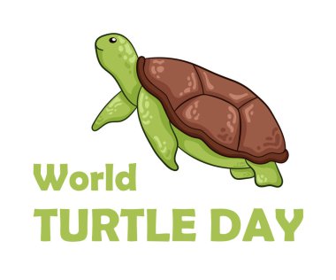 23 Mayıs Dünya Kaplumbağa Günü basit bir çizgi film, düz stil. Sosyal medya, kart, gönderi için tasarım pankartı. Vektör illüstrasyonu beyaz arkaplanda izole edildi.