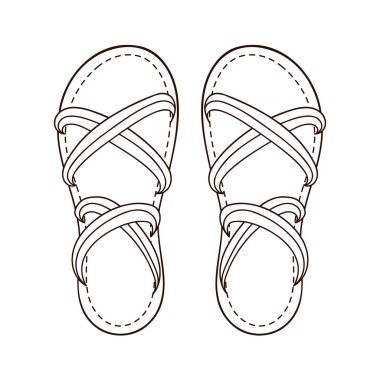 Kadın Sandaleti sanat tarzında bir simge. Ayakkabı mağazası için çıplak ayak yüzgeçleri tasarımı. Vektör illüstrasyonu beyaz arkaplanda izole edildi.