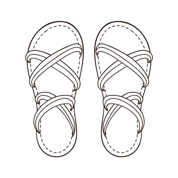 Kadın Sandaleti sanat tarzında bir simge. Ayakkabı mağazası için çıplak ayak yüzgeçleri tasarımı. Vektör illüstrasyonu beyaz arkaplanda izole edildi.