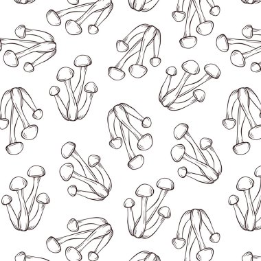 Bal tarımsal mantarlar sanat tarzında kusursuz desenler. Ambalaj kağıdı, duvar kağıdı, tekstil, menü, gıda mağazası için tasarım. Beyaz arkaplanda vektör illüstrasyonu.