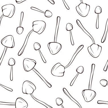 Conocybe Filaris yenilemez mantarlar sanat tarzında kusursuz desenler. Etiket, ambalaj ve tekstil için el yapımı tasarım. Beyaz arkaplanda vektör illüstrasyonu.