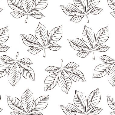 Kestane sonbaharı, bahar temaları çizgili sanat yaprağı desenli tasarım. Beyaz arkaplanda vektör illüstrasyonu.