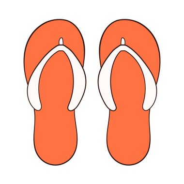 Çizgi film tarzında bir çift turuncu parmak arası terlik. Yaz zamanı terlikleri, kadın ve erkek için ayakkabı tasarımları. Vektör illüstrasyonu beyaz arkaplanda izole edildi.